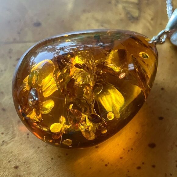 Natural Baltic Amber Sterling Silver Necklace - Picture 2 of 10